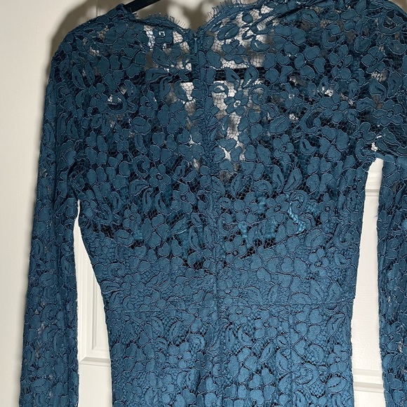 Bardot Teal Blue Midnight Lace Dress Midi Sheath Size 2 - Picture 5 of 7